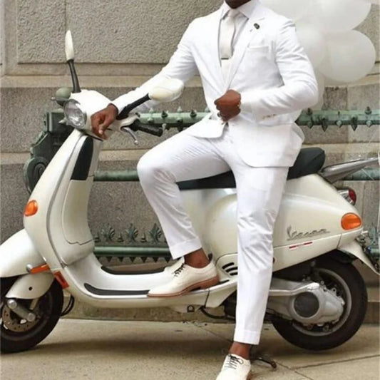 White Casual Men Suits Wedding Tuxedos Groom Wear Notched Lapel Man Suit Blazer 2PCS(Jacket+Pants) Bridegroom Sets Groomsman
