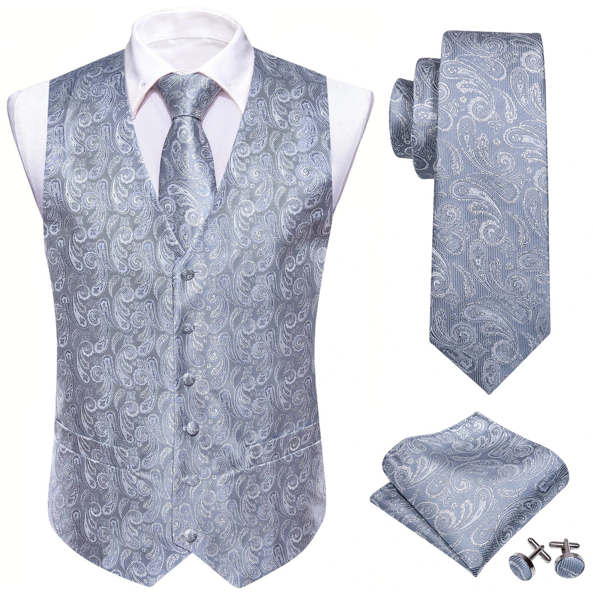 Men's Plaid & Paisley Vest with Pocket Square — Slim Fit Wedding Waistcoat for Men