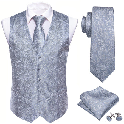 Men's Plaid & Paisley Vest with Pocket Square — Slim Fit Wedding Waistcoat for Men