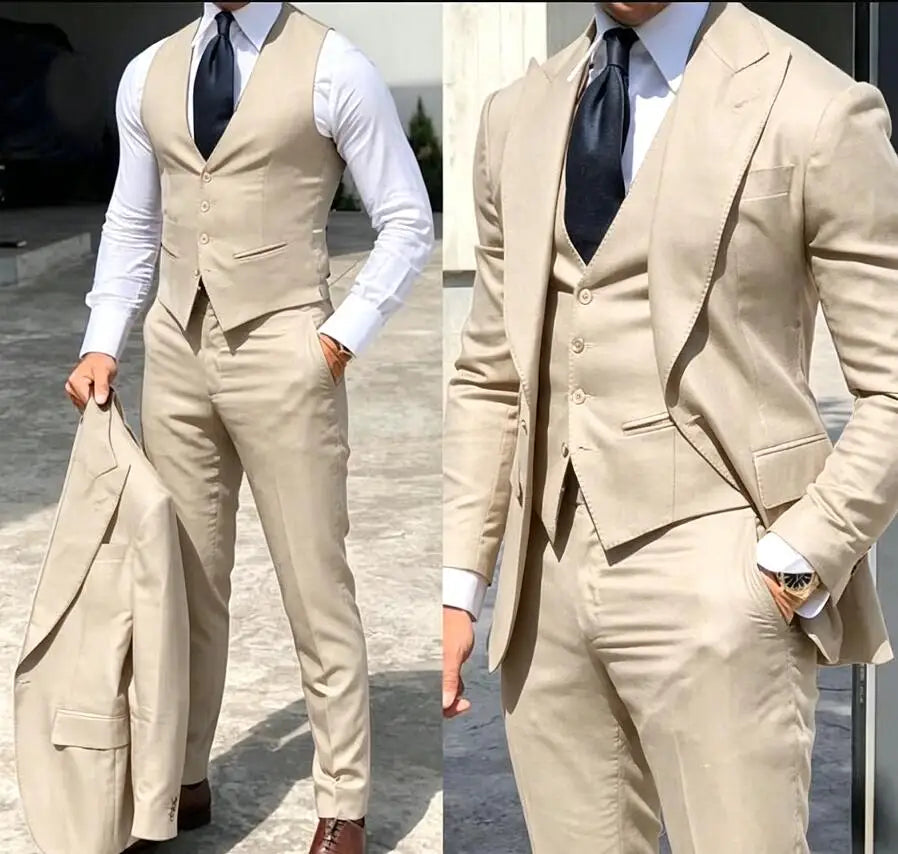 Classy Wedding Tuxedos Suits Slim Fit Bridegroom For Men 3 Pieces Groomsmen Suit Male Cheap Formal Business  (Jacket+Vest+Pants
