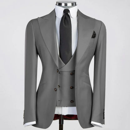 Solid White Men Suits 3 Pieces Tuxedo Jacket with Lapel And Pocket for Birthday Wedding Office Work Jacket Vest Pant