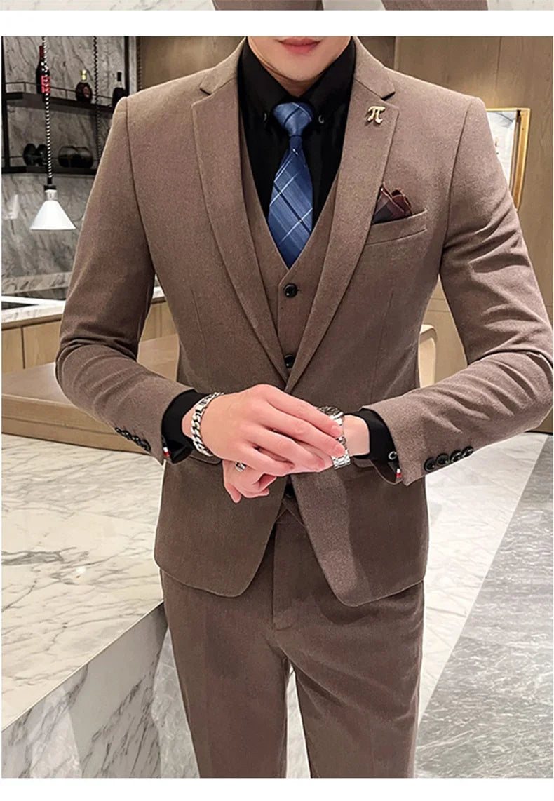 Men's 3-Piece Slim Fit Suit – Smart Casual Blazer, Vest & Pants for Business, Wedding & Formal Occasions