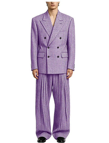 Men's Thin 2 Piece Suit Double Breasted Peak Lapel Blazer Wide Straight Leg Pants Summer Formal Set For Wedding Party
