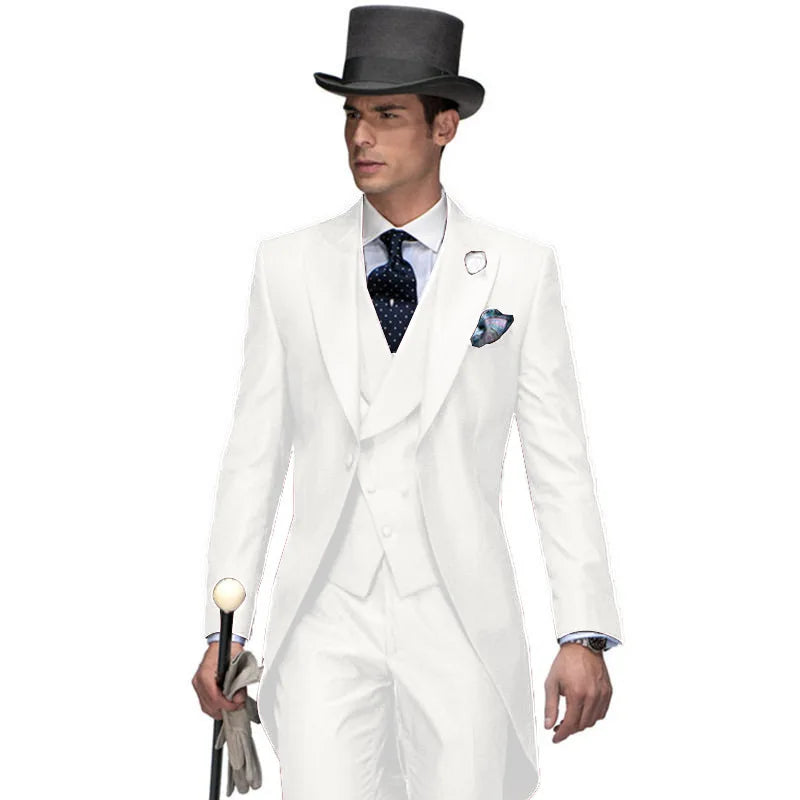 3 Pieces Blazer Vest Pant Black Long TailcoatSolid Suits for Men Party Slim Wedding Tuxedos Fashion Mens Foraml Business Suits S