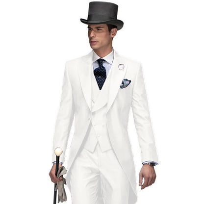 3 Pieces Blazer Vest Pant Black Long TailcoatSolid Suits for Men Party Slim Wedding Tuxedos Fashion Mens Foraml Business Suits S