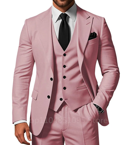 Costume de Mariage Homme Formel Solide - Marié, Garçon d'Honneur, Fête, Bal, Affaires, Bureau - Ensemble 3 Pièces : Blazer, Gilet, Pantalon
