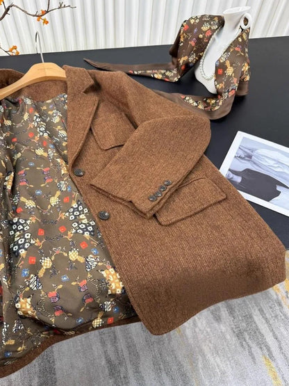 Autumn Office Ladies Work Mid Long Loose Fit Woolen Blazer Jacket Single Breasted Women Vintage Business Casual Suit Coat Blazer