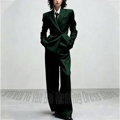 Casual Women Suit Trendy Solid Black Long Sleeve Lapel Straight Fashion Jacket Pants All-Match Shopping Street Style Daily Wear