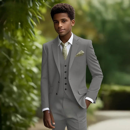 Formal Elegant Boys Slim Fit Suit Set 3 Pieces Piano Performance Wear,Notched Lapel Kids Suit Wedding Tuxedo Plus Size 2-20T