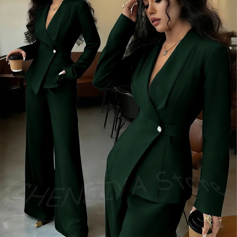 Elegant Office Lady Professional Suit Two Pieces Classic Shawl Lapel Single Button Outfit High Quality Women's Tailored Set