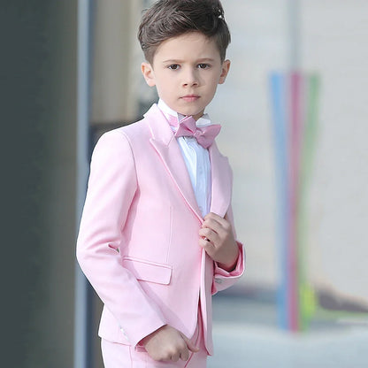 Summer Pink Suits for Boys Solid Color 2 Piece Peak Lapel One Button Blazer Sets Formal Party Wedding Slim Fashion Kids Suits