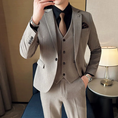 High-quality, fashionable, stylish and versatile British and Korean style slim-fit men's casual solid-color business suit three-