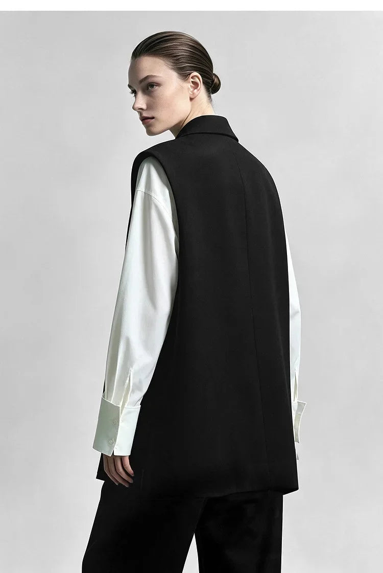 Women Lapel Collar Vest Jacket Loose Long Draped Construction Minimalist Commuter Coats Woman Autumn Outfit 2026 12623085