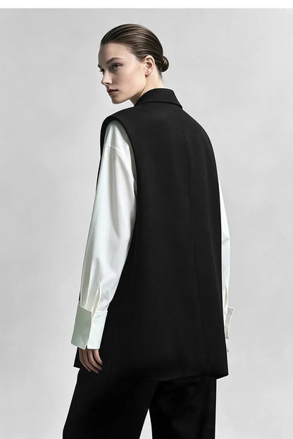 Women Lapel Collar Vest Jacket Loose Long Draped Construction Minimalist Commuter Coats Woman Autumn Outfit 2026 12623085