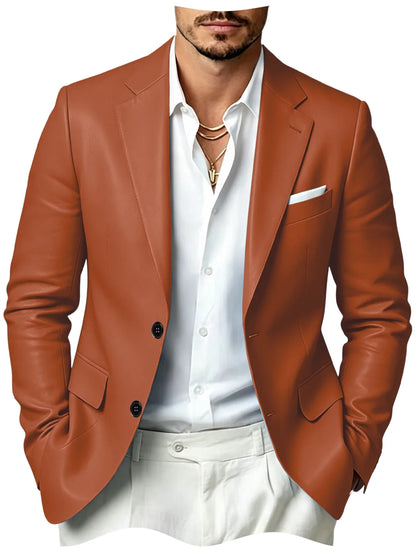 Men's Faux Leather Blazer Slim Fit 2 Button Notched Lapel Suit Jacket Business Formal Leather Sport Coat For Wedding Party