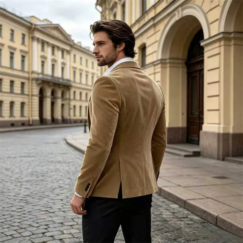 Men's Velvet Blazer Single Breasted Slim Coat Tailored Business Casual Groom's Jacket Fit Work Date Party Wedding Daily Wear