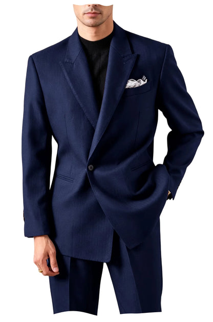 Ensemble de costume pour homme - Veste de smoking ajustée à un bouton et revers pointu - 2 pièces : blazer et pantalon - Décontracté, affaires, mariage, formel