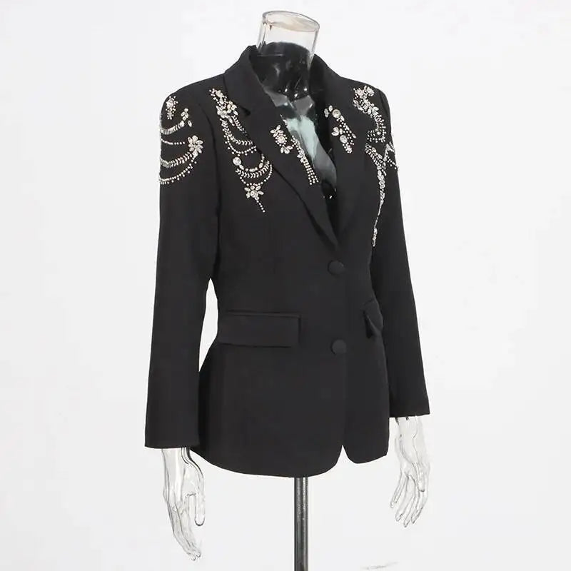 Autumn New Women Stylish Blazer Heavy Craft Beaded Studded Diamonds Single Breasted Elegant Temperament Fashion Coat HK9958