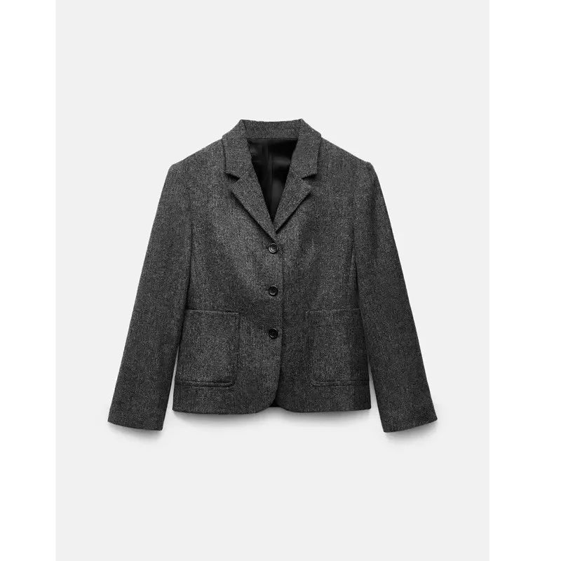 Women's Wool Blend Waist-Cinching Suit Jaet Autumn Winter New Sle Casual All-Match Long Sve Classic Collar  Color