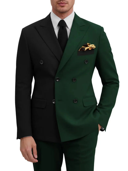 Fashion Contrast Man Suit Set 2 Pieces Jacket Pants Stage Performance Wear Premium Double Breasted Men's Tuxedo For Wedding