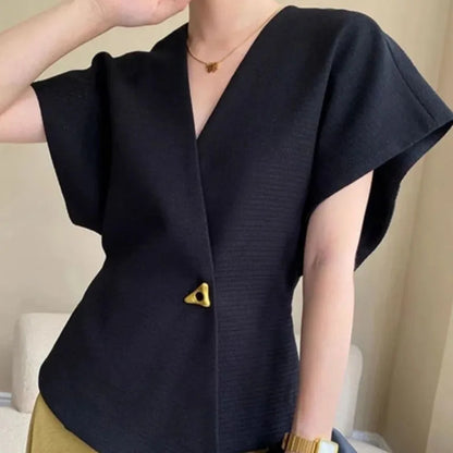French Ladies Fashion One Button Vest Suit Women V-neck Casual Irregular Sleeveless Summer Femme High End Cardigan Waistcoat Top