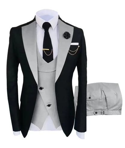 Slim Fit Men Wedding Suits Slim Fit Business Suits Groom Black Tuxedos for Formal Wedding Suits Jacket Pant Vest 3 Pieces