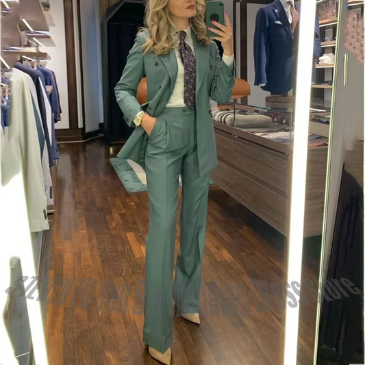 Fashion Design Women's Suit Set Regular Fit Double Breasted Jacket Pants High Quality Solid Outfit for Business Office Daily