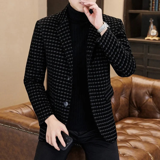 Men's Blazer Wool Blend Checkered Smart Casual Winter Jacket