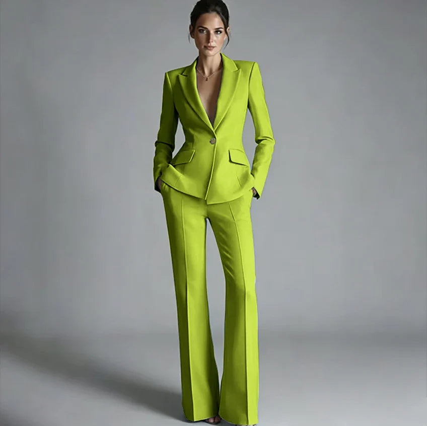 Elegant Women's One-Button Jacket+Pants Suit Set Classic Pink Peaked Lapel 2 Piece Formal Business Wedding Guest Outfit