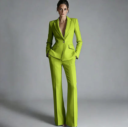 Elegant Women's One-Button Jacket+Pants Suit Set Classic Pink Peaked Lapel 2 Piece Formal Business Wedding Guest Outfit