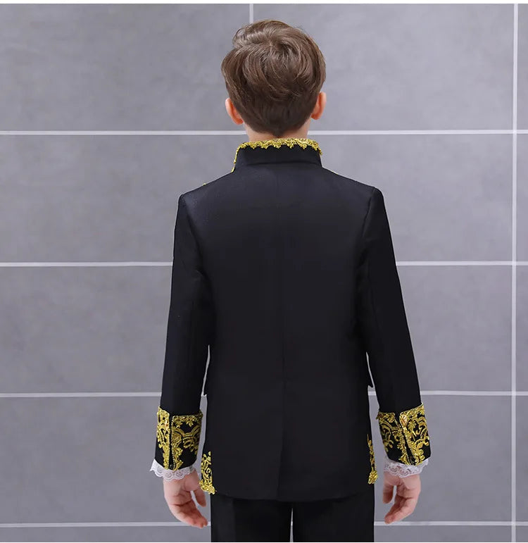 Boy Prince Costume Victorian Gothic Palace Blazer Suit Royal King Outfit Party Cosplay Halloween Costumes Kids