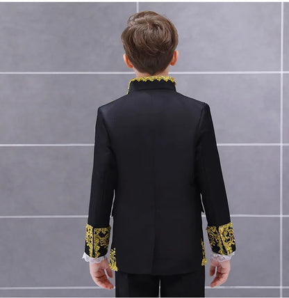 Boy Prince Costume Victorian Gothic Palace Blazer Suit Royal King Outfit Party Cosplay Halloween Costumes Kids