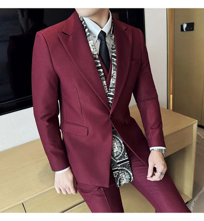 Scarf With Design Double Collar Suit Men's Business Casual Groom Wedding Slim Fit Suit Tuxedo 3-piece Set (Jacket+Vest+Pant)