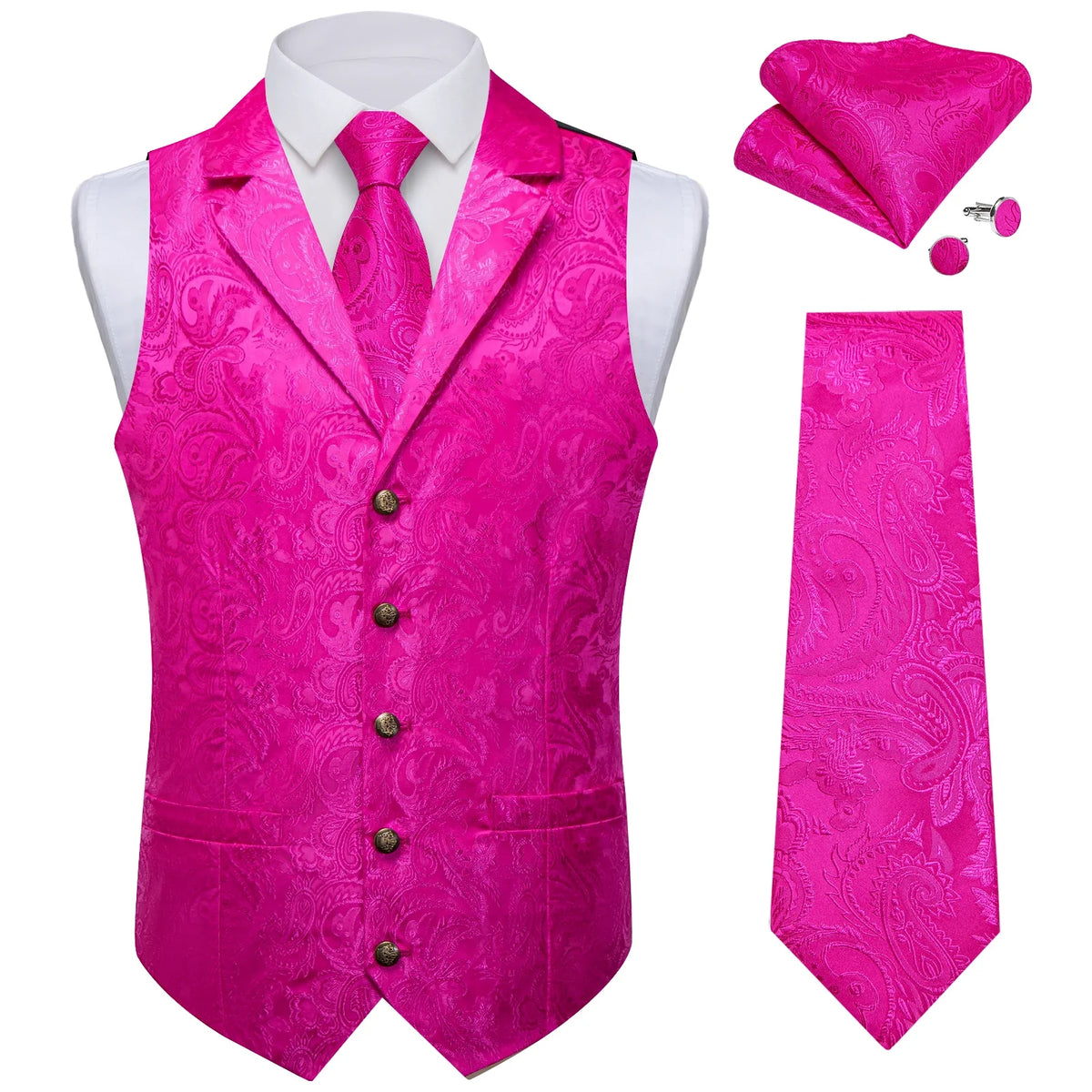 Men's Suit Vest & Tie Set – Paisley Jacquard Waistcoat for Weddings and Formal Occasions