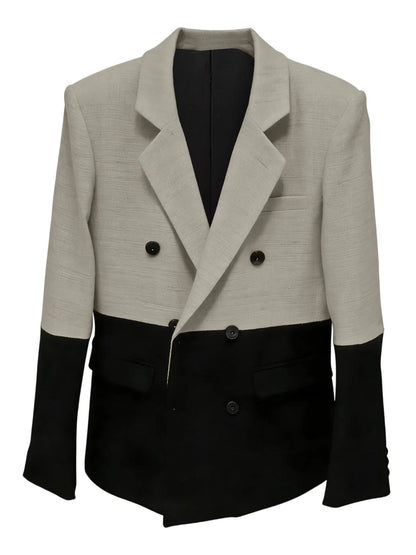 Men's Linen Color Block Blazer Double Breasted Notch Lapel Lightweight summer Sport Coat Fashion Jacket for Party & Streetwear