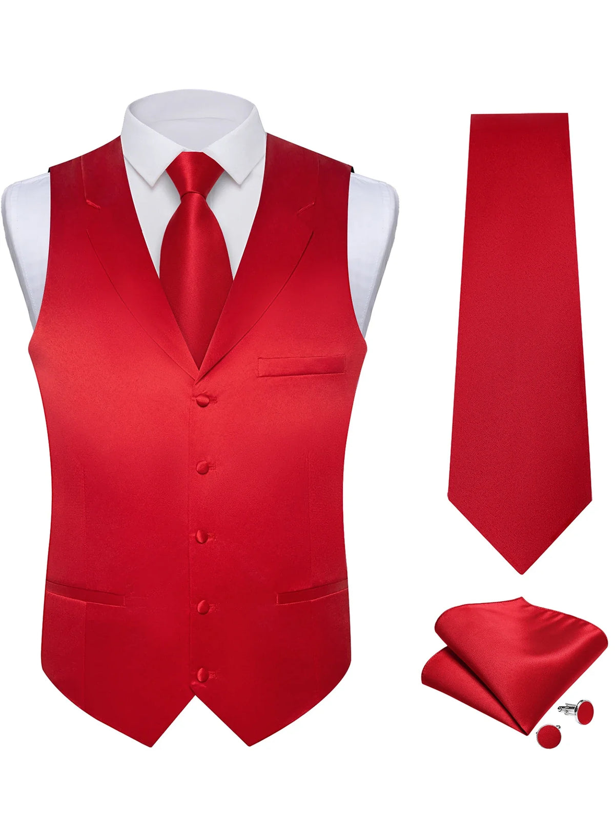 Men's Suit Vest & Tie Set – Solid Color Satin Formal Waistcoat for Weddings and Business