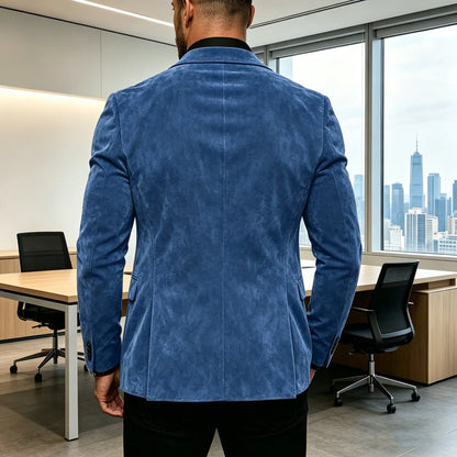 Vintage Men's Suede Blazer Slim Fit 2 Button Notched Lapel Casual Suit Jacket Formal Business Tuxedo Wedding Party Daily Wear