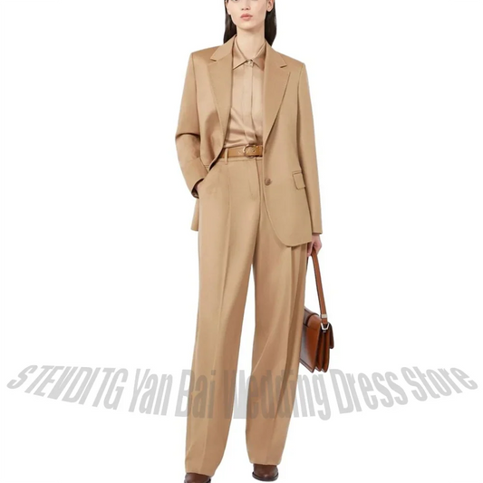 Chic Casual Women Pant Suit Notched Lapel Loose Fit Daily Fashion Outfit Jacket Trousers Single Breasted Two Pieces Tailored
