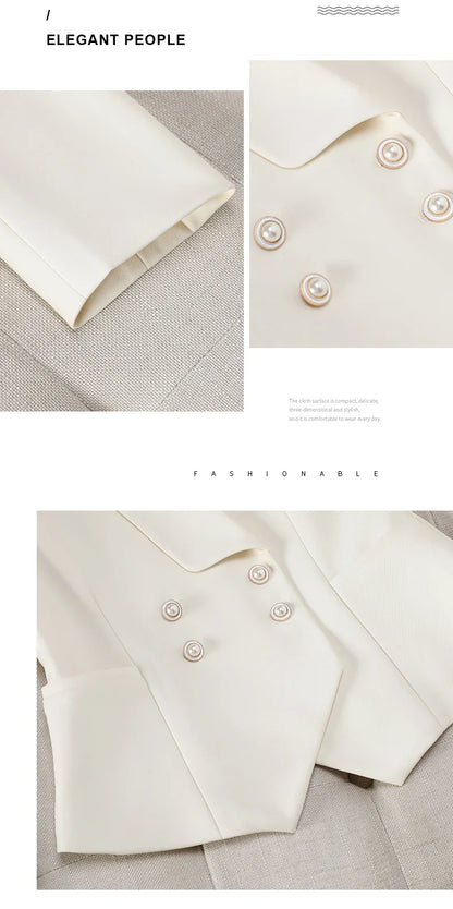 Elegant Chic Double Breasted Blazer Suit with Pants 2 Piece Matching Sets Autumn Womens Outfit Formal Business Office Suits
