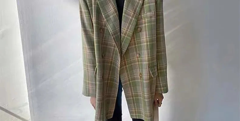 Spring Autumn 2024 British Style Women's Long Sleeve Loose Casual Plaid Jacket Elegant Outerwear Top Trendy Commute Wind
