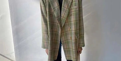 Spring Autumn 2024 British Style Women's Long Sleeve Loose Casual Plaid Jacket Elegant Outerwear Top Trendy Commute Wind