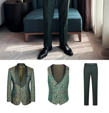 Men's Three-Piece Wedding Suit – Slim Fit British Style Formal Set for Groom