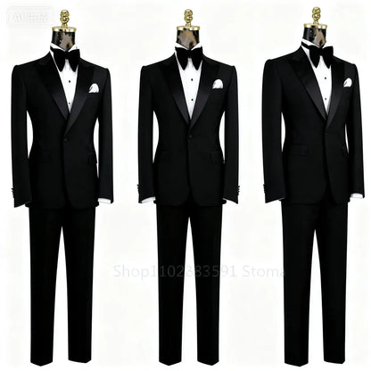 Men's Double-Breasted Suit Set – Peak Lapel, Solid 2-Piece for Wedding & Formal Occasions