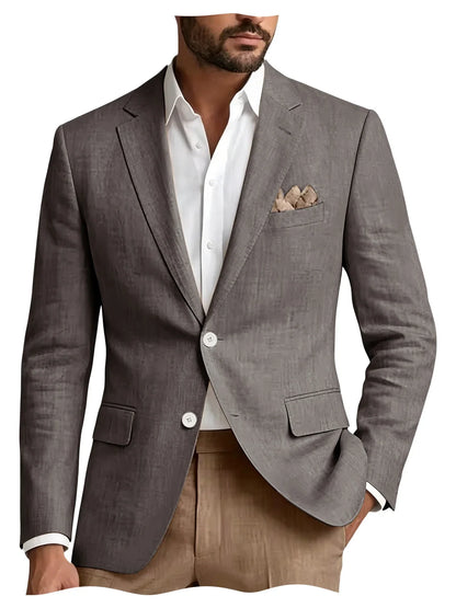 Men's Linen Blazer Notch Lapel 2 Buttons Slim Fit Casual Sport Jacket Lightweight Breathable Summer Business Wedding Daily Wear