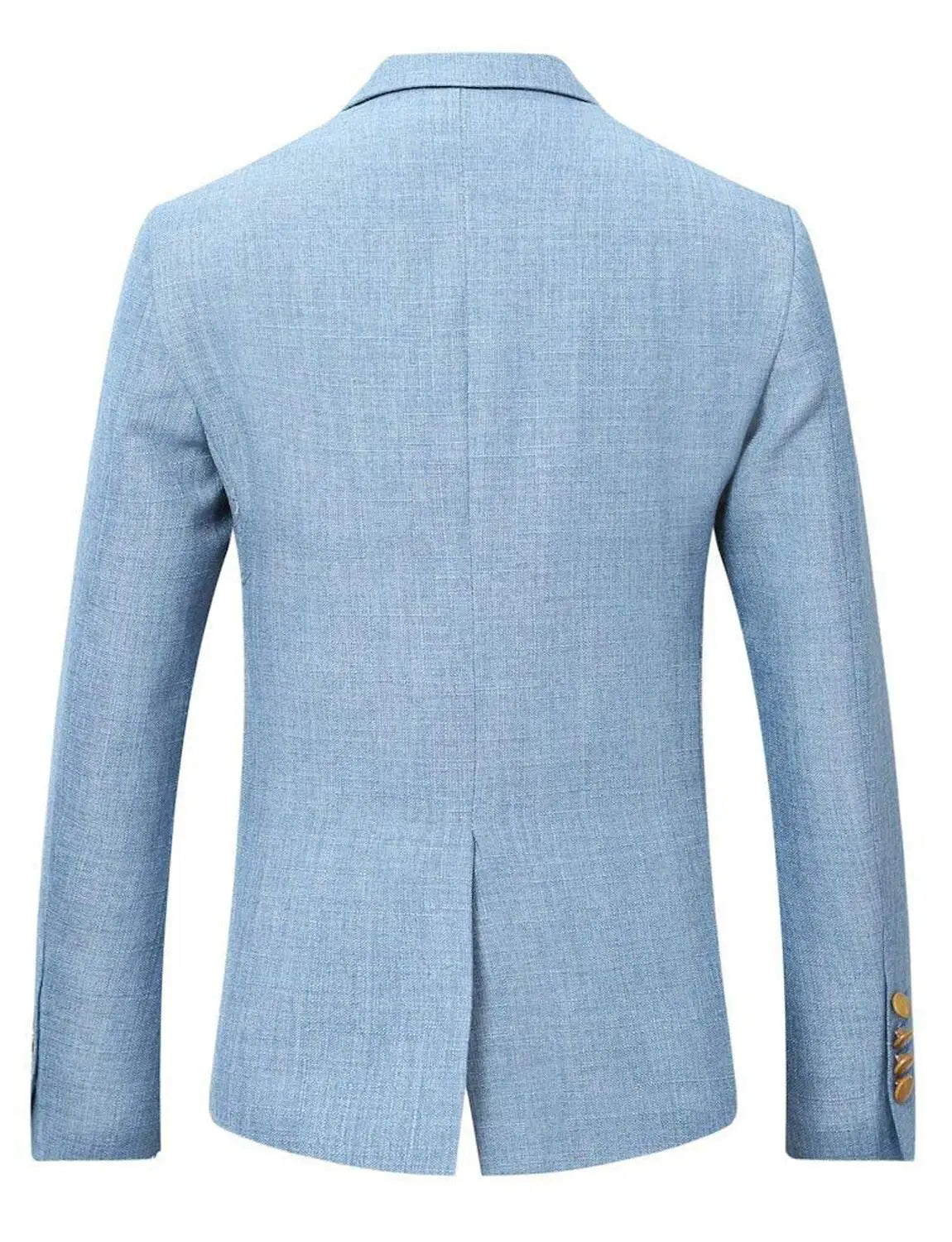 Blue/Beige Linen Men Suits Peak Lapel Slim Fit One Gold Button Blazer Vest Pants Groom Tuxedos Wedding Prom Dinner 3 Piece Set