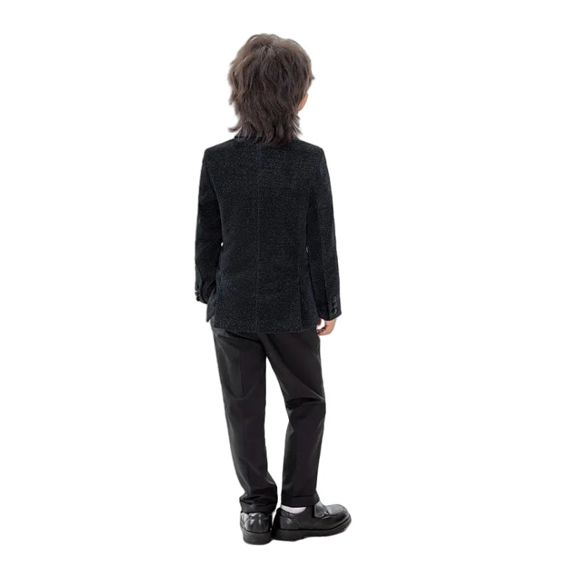 Spring Autumn Kids Blazer Vest Pants Bowtie 4Pieces Outfit Boy Birthday Party Wedding Host Piano Performance Costume