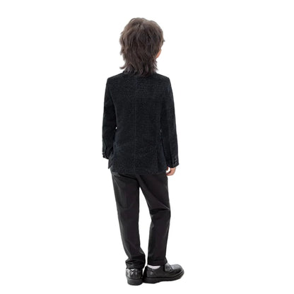 Spring Autumn Kids Blazer Vest Pants Bowtie 4Pieces Outfit Boy Birthday Party Wedding Host Piano Performance Costume