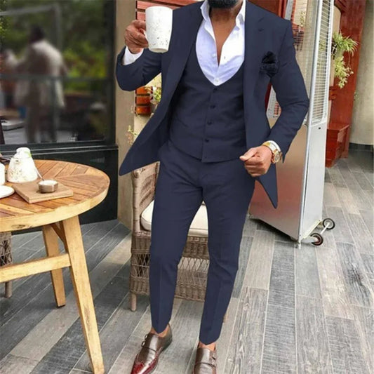 Slim Fit Men Suits for Wedding 3 Piece Casual Style Male Fashion Costume Jacket Waistcoat with Pants Groom Tuxedo