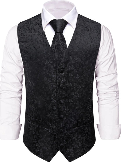 Men's Vest and Tie Set – Paisley Floral Waistcoat with Necktie for Weddings and Business Occasions