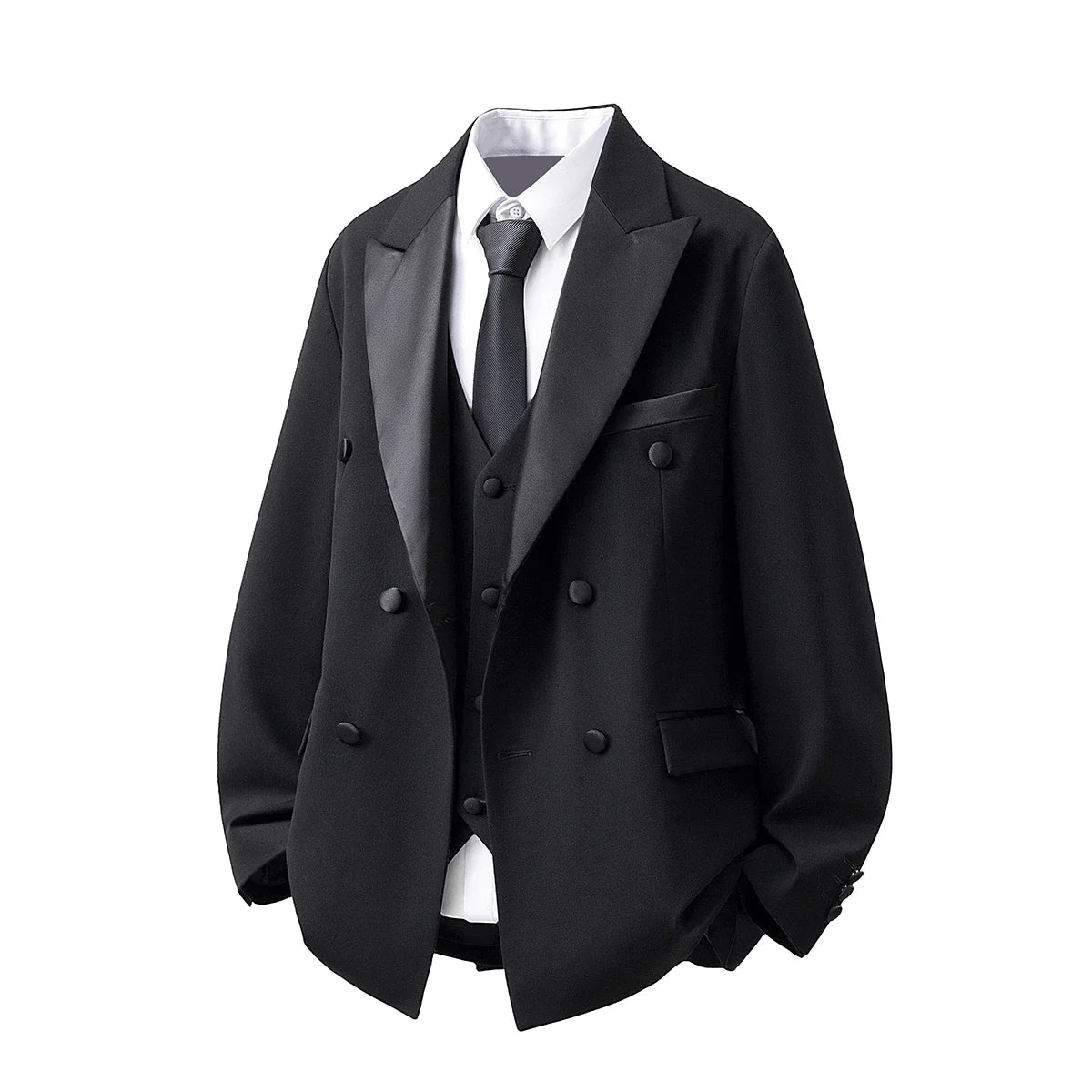 Patchwork Satin Double-breasted Designer Mens Black Blazer Hombre Elegant Groom Wedding Banquets Party Suits Jackets Coats 5XL